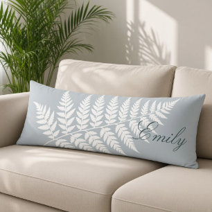 Icy Blue White Fern Elegant Minimalist Body Pillow
