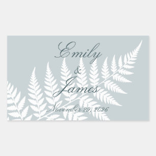 Icy Blue White Fern Elegant Personalized Wedding Sticker