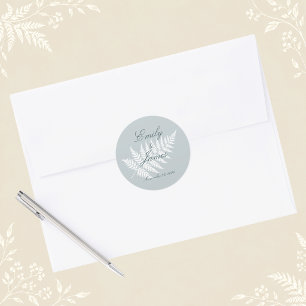 Icy Blue White Fern Minimalist Botanical Classic Round Sticker