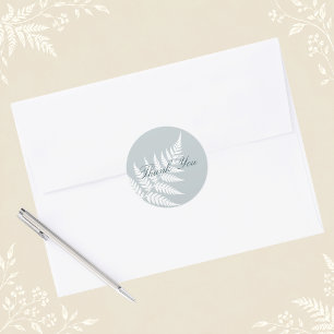 Icy Blue White Fern Woodland Thank You Classic Round Sticker