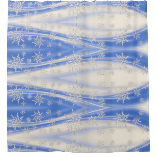 Icy Blue White Snowflake Winter Shower Curtain (Front)