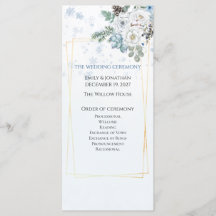 Icy Blue Winter Floral Gold Wedding Ceremony