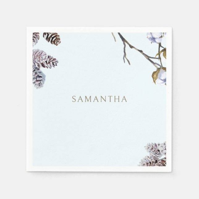 Icy Blue Winter Personalized Shower Cocktail Napkin (Front)