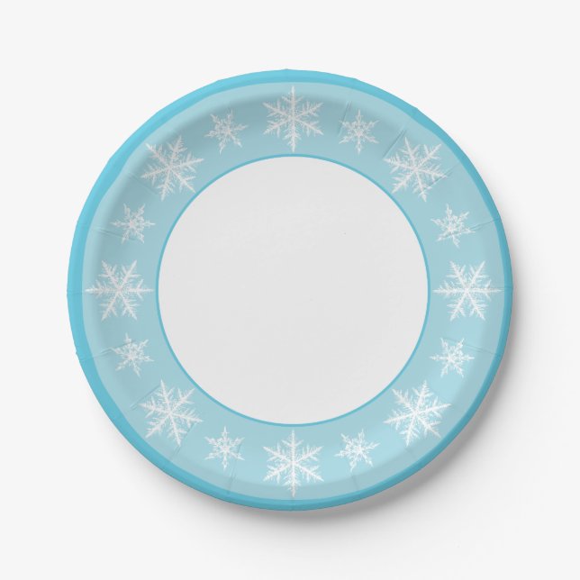 Icy Blue Winter Wonderland Snowflake Paper Plate (Front)