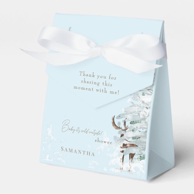 Icy Blue Woodland Baby it's Cold Outside Favor Box (Front Side)