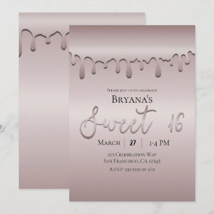 Icy Blush Rose Gold Pink Drip Sweet 16 Sixteen Invitation