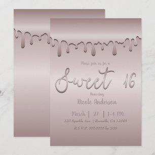 Icy Blush Rose Gold Pink Drip Sweet 16 Sixteen Invitation