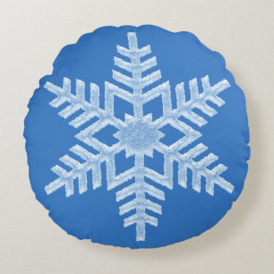 Icy Cool Blue Frozen Snowflake Winter Christmas Round Pillow