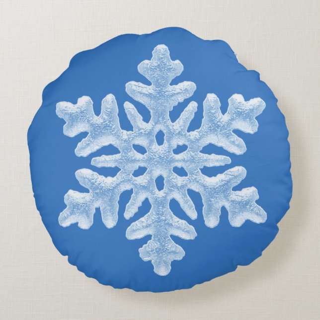 Icy Cool Blue Frozen Snowflake Winter Christmas Round Pillow (Back)