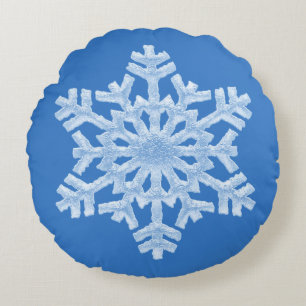 Icy Cool Blue Frozen Snowflake Winter Christmas Round Pillow