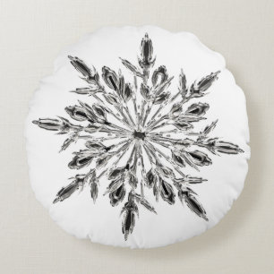 Icy Crystal Snowflake Round Pillow