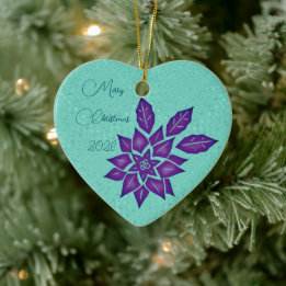 Icy Cyan and Deep Purple Poinsettia Ceramic Ornament