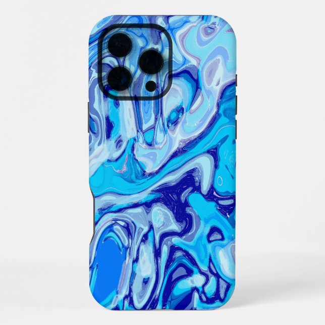 Icy Deep Sea Blue Colourful Abstract Marble Liquid iPhone Case (Back)