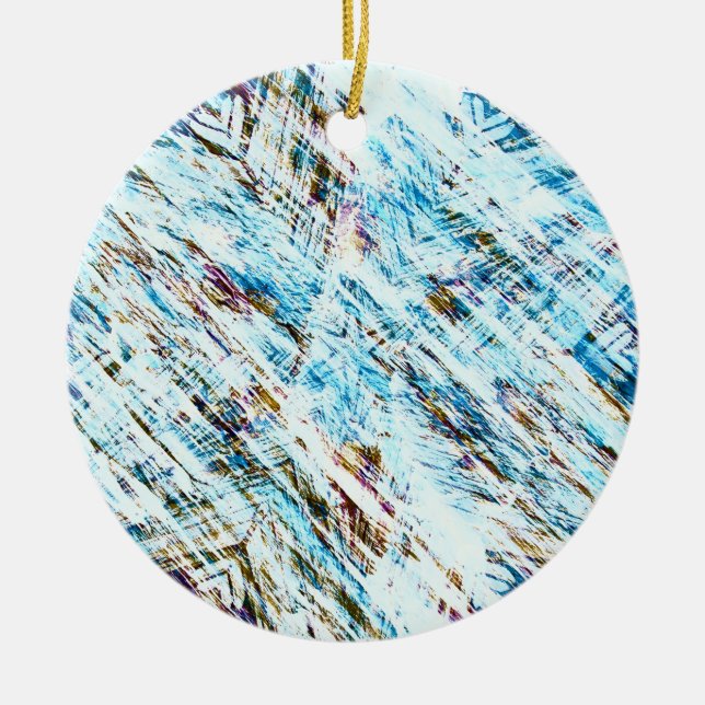 Icy Distressed Winter Striped Ceramic Ornament (Front)