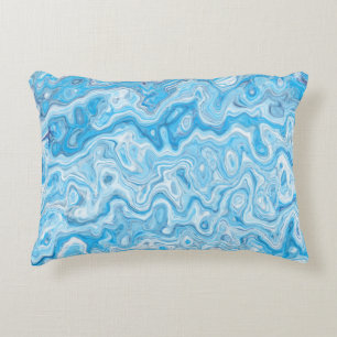 Icy Glacier Blue Marble Texture Abstract Liquid Accent Pillow