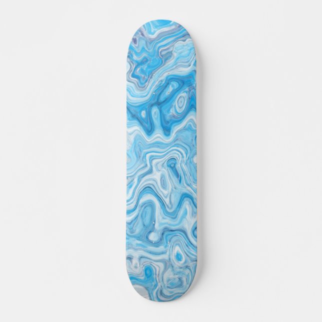 Icy Glacier Blue Marble Texture Abstract Liquid Skateboard (Front)
