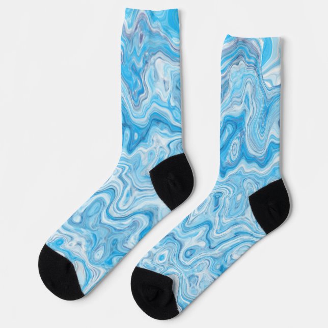 Icy Glacier Blue Marble Texture Abstract Liquid Socks (Left)