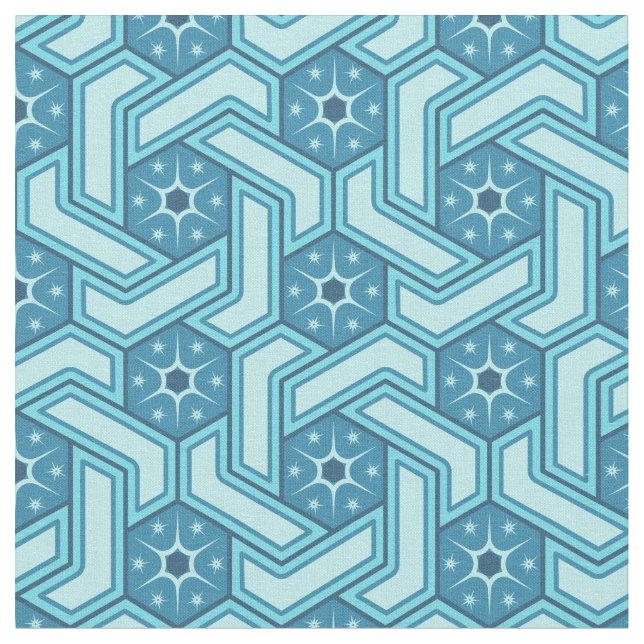 Icy Hexagon Pattern with Snowflakes Fabric (Close Up)