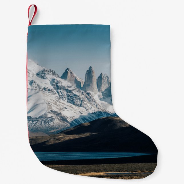 ICY MOUNTAIN SCENERY SMALL CHRISTMAS STOCKING (Front)