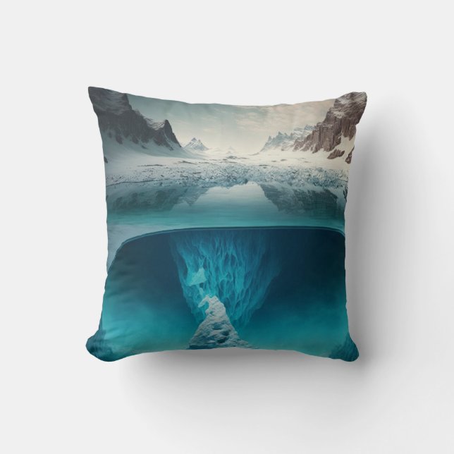 Icy Mountain View Throw Pillow (Front)