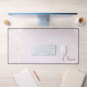 icy Pink Ethereal Bokeh Galaxy and Purple Name Desk Mat