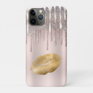 Icy Pink Gold Lips Diamond Glitter Sparkle Drip iPhone 11 Pro Case