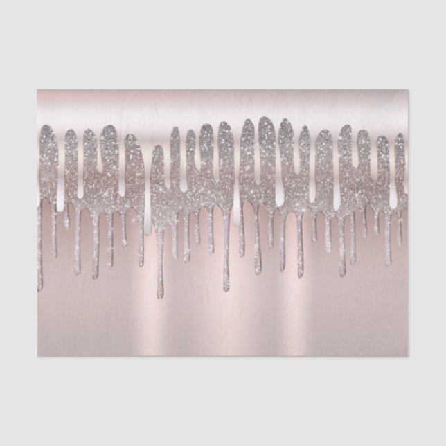 Icy Pink Rose Gold Diamond Glitter Drip Sweet 16 Tissue Paper (Front)