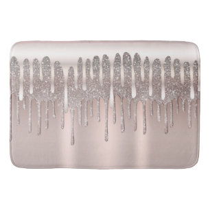 Icy Pink Rose Gold Diamond Glitter Sparkle Drip Bath Mat
