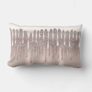 Icy Pink Rose Gold Diamond Glitter Sparkle Drip Lumbar Pillow