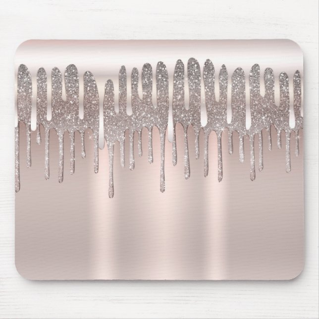 Icy Pink Rose Gold Diamond Glitter Sparkle Drip Mouse Pad (Front)