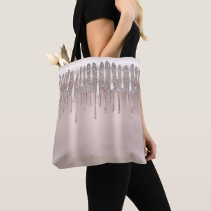 Icy Pink Rose Gold Diamond Glitter Sparkle Drip Tote Bag
