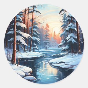 Icy Pond and Pines Christmas Sticker