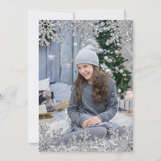 Icy Snowflakes Custom Photo Holiday Card (Front)