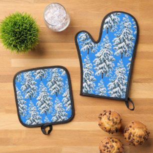 Icy Tree Dreams Snowy Forest Oven Mitt & Pot Holder Set