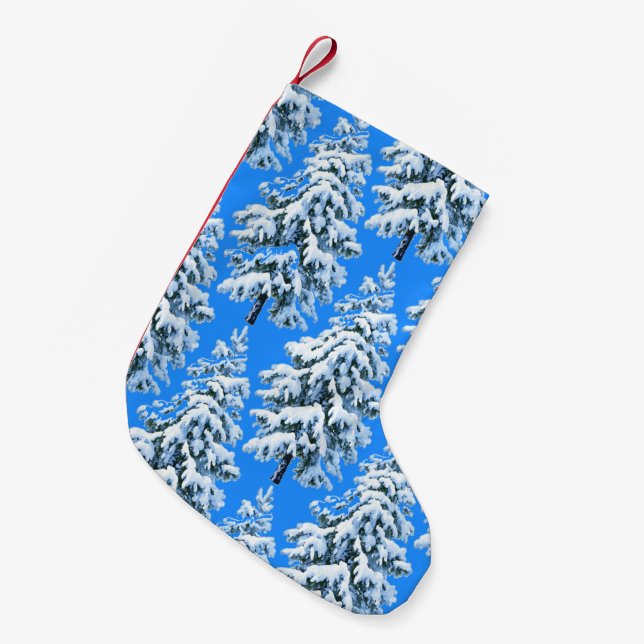 Icy Tree Dreams Snowy Forest Small Christmas Stocking (Front (Hanging))