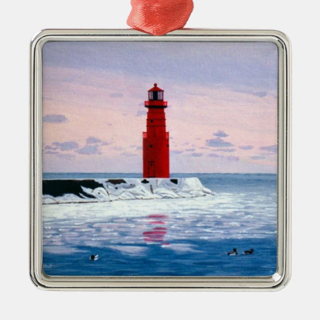 Icy Waters Lighthouse Ornament (Front)