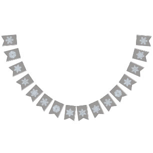 Icy White Frozen Snowflake Elegant Christmas Grey Bunting Flags