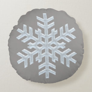 Icy White Frozen Snowflake Elegant Christmas Grey Round Pillow