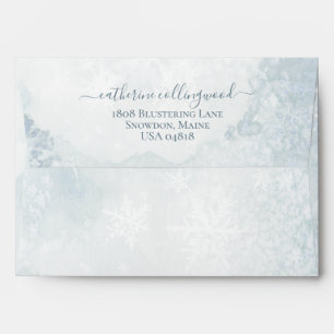 Icy Winter Dusty Blue Snowflake Script Calligraphy Envelope
