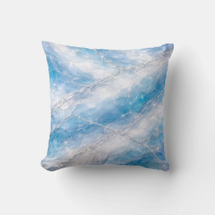 Icy Winter Wonderland Marble with Silver Veining Throw Pillow