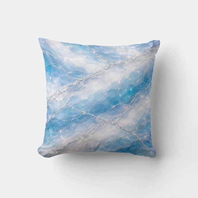 Icy Winter Wonderland Marble with Silver Veining Throw Pillow (Front)