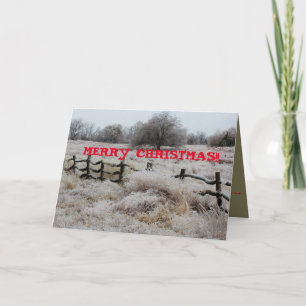 Icy Wooden Fence in a Pasture Greeting Card