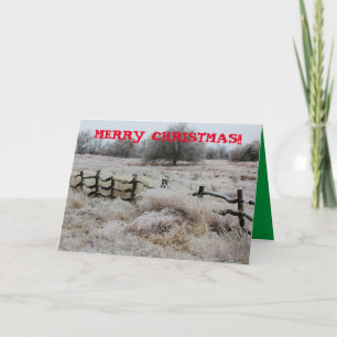 Icy Wooden Fence in a Pasture Greeting Card