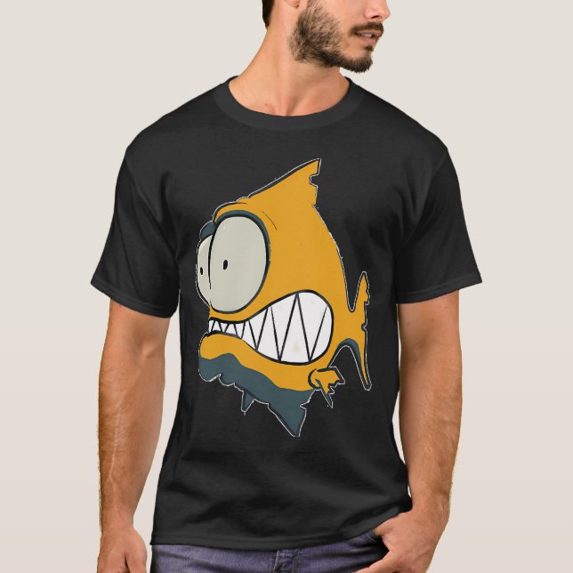 id53-8 Orange Piranha, Fish, Cute Fish, Funny Fish T-Shirt (Front)