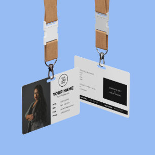 ID Barcode Employee Photo Modern Minimal Black Badge