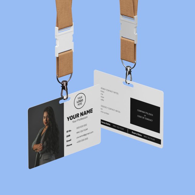 ID Barcode Employee Photo Modern Minimal Black Badge (Creator Uploaded)