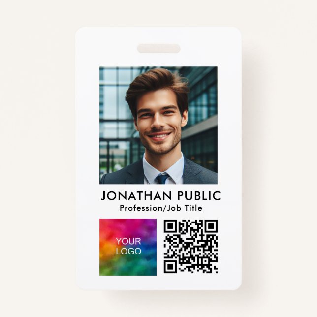 ID Card Employee Photo Company Logo QR Code Badge (Front)