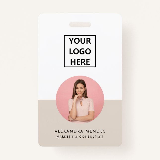 ID Card Modern Minimalist Grey Photo Name Logo Badge (Front)