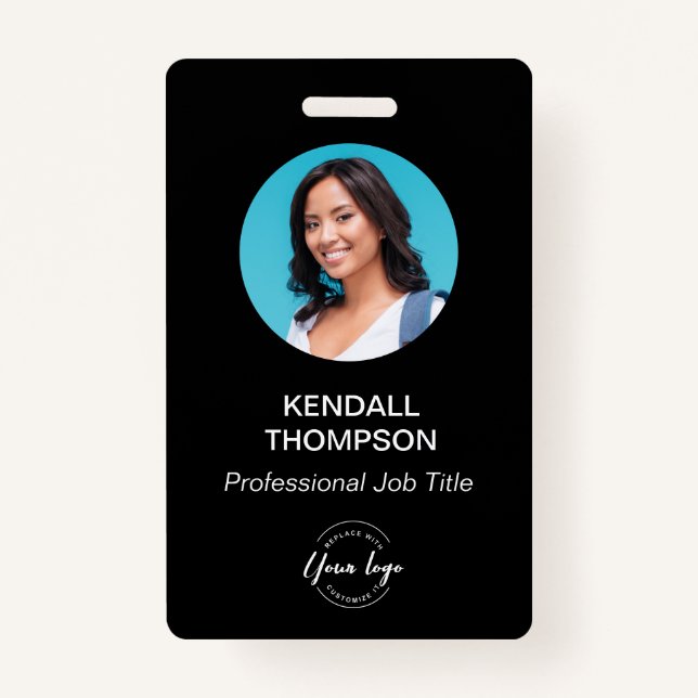 ID card simple modern black white Custom photo  Badge (Front)