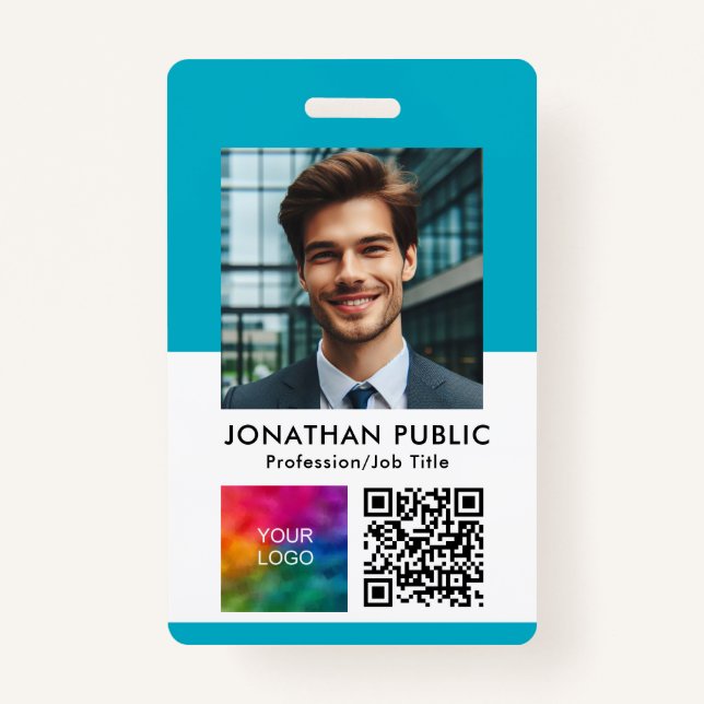ID Card Upload Your Photo Company Logo QR Code Badge (Front)